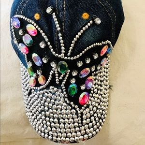 Distressed Sequined Denim BLING Baseball Hat